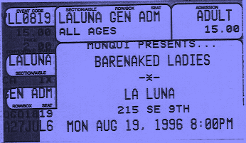 Ticket to 1996 BNL concert at LaLuna